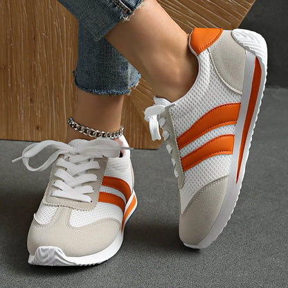 Striped Contrast Mesh Lace Up Sneakers
