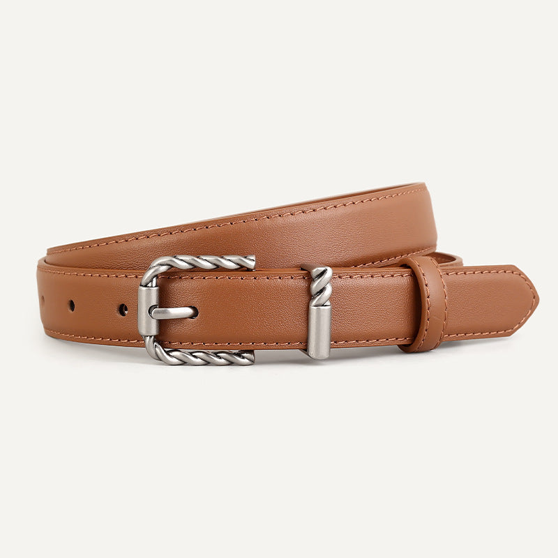 Leather Belt with Twisted Buckle