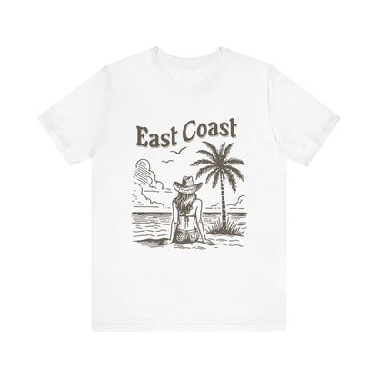 TS-038ML-24 women’s beach sketch shirt beach scene tee for women woman sitting on beach t-shirt beach lover shirt women’s coastal Art graphic tee