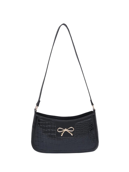 Crocodile Pattern Shoulder Bag with Bow Detail