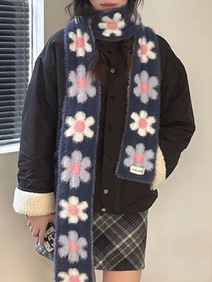 Floral Fuzzy Knit Scarf