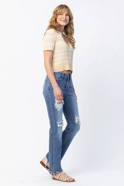 Judy Blue Full Size Mid Rise Destroy Straight Jeans Plus Size