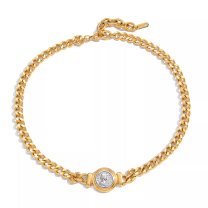 18K Gold-Plated Vintage Coin Charm Curb Chain Necklace