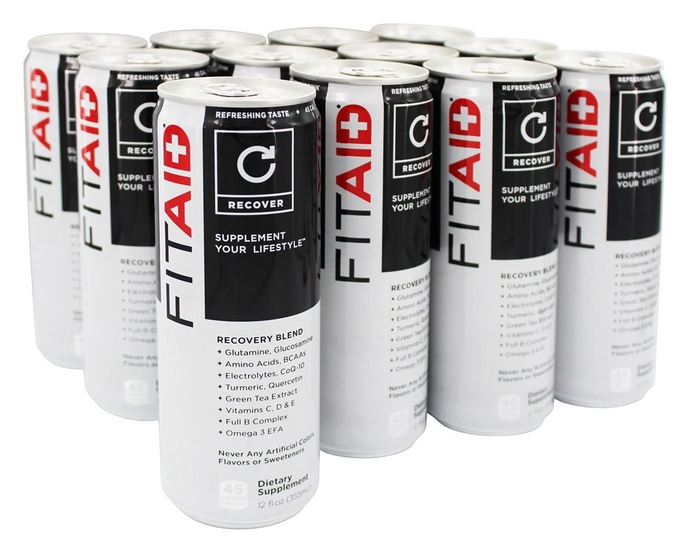 FITAID Recovery Blend - BCAAs, L-Glutamine, Omega-3s - 12 oz Cans (Pack of 12)