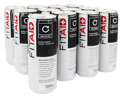 FITAID Recovery Blend - BCAAs, L-Glutamine, Omega-3s - 12 oz Cans (Pack of 12)