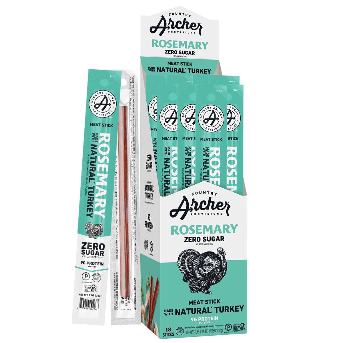 Country Archer Rosemary Turkey Stick - Gluten-Free Snack, 1 oz, 18-Pack
