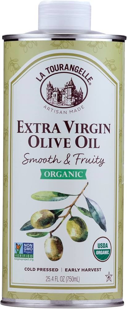 La Tourangelle - 95%+ Organic Extra Virgin Olive Oil, 25.4 fl oz (Pack of 6) - Smooth Fruity EVOO