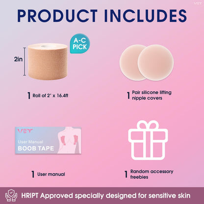 VBT Boob Tape Lift Large Breasts A-G Cup + Bra Kit Nude