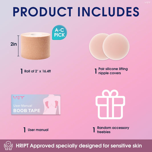 VBT Boob Tape Lift Large Breasts A-G Cup + Bra Kit Nude