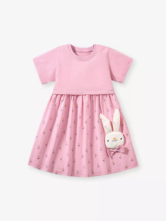Children's Bunny Round Neck Short Sleeve Dress