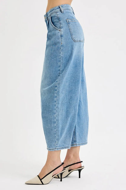 RISEN Full Size Mid Rise Fit Crop Wide Volume Leg Jeans Plus Size