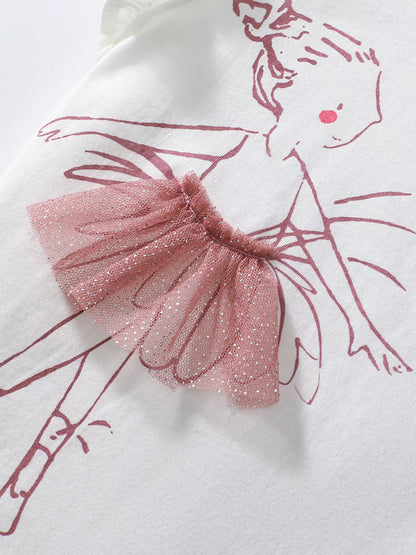 Children's Ballerina Graphic Ruffle Sleeve Top