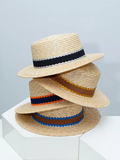 Straw Boater Hat with Decorative Band