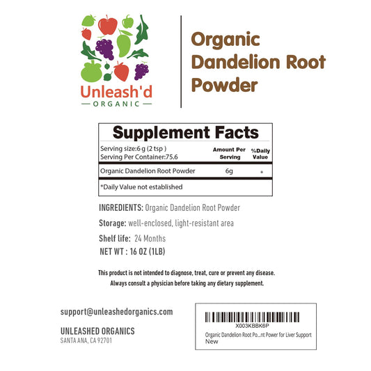 UNLEASH'D ORGANIC Organic Dandelion Root Powder 16 oz for Tea and Beverages