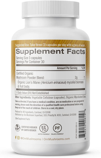 Om Mushroom Superfood Lion's Mane Mushroom Capsules, 90 Count