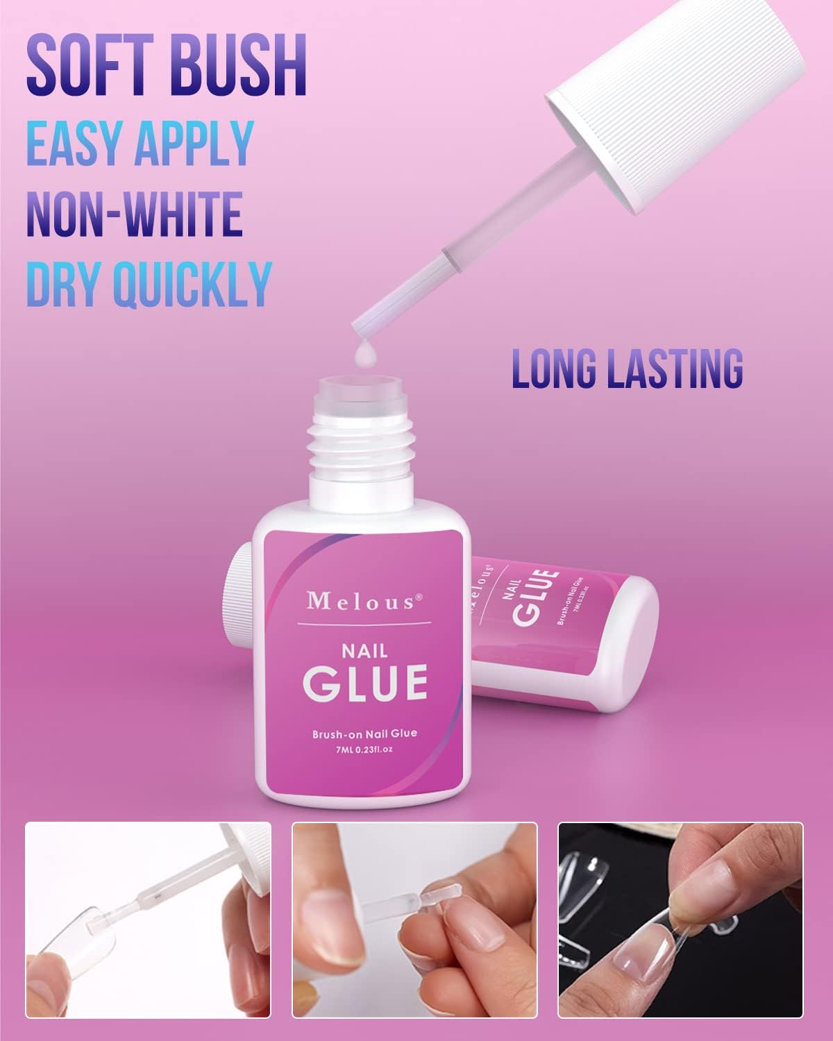MELOUS Pink Nail Glue for Press on Nails