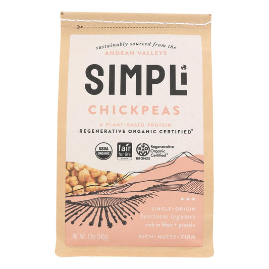 Simpli - Organic Chickpeas, 12 oz (Pack of 8) - Regenerative, Kosher
