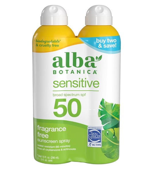 Alba Botanica Sensitive Sunscreen Spray SPF 50, 10 fl oz - Gentle Sun Protection