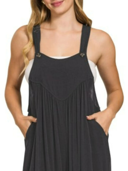 Zenana Woven Rayon Crepe Wide Leg Overalls