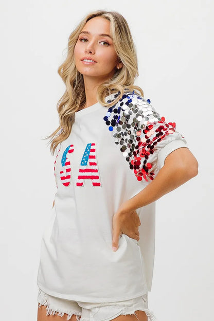 BiBi American Flag Theme Sequin Top