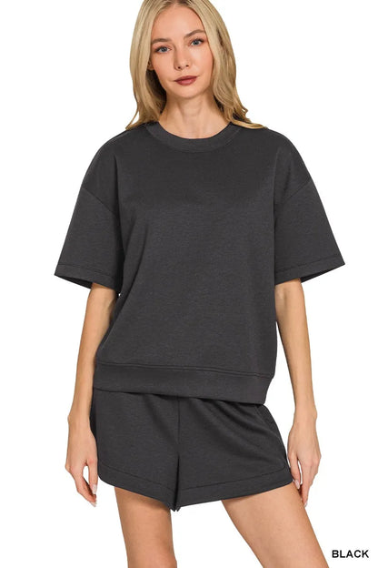 Zenana Scuba Short Sleeve Top & Shorts Set