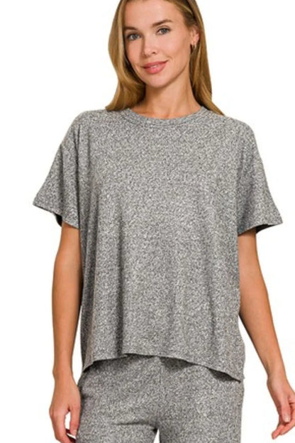 Zenana Soft Melange Short Sleeve Tee & Long Pants Set