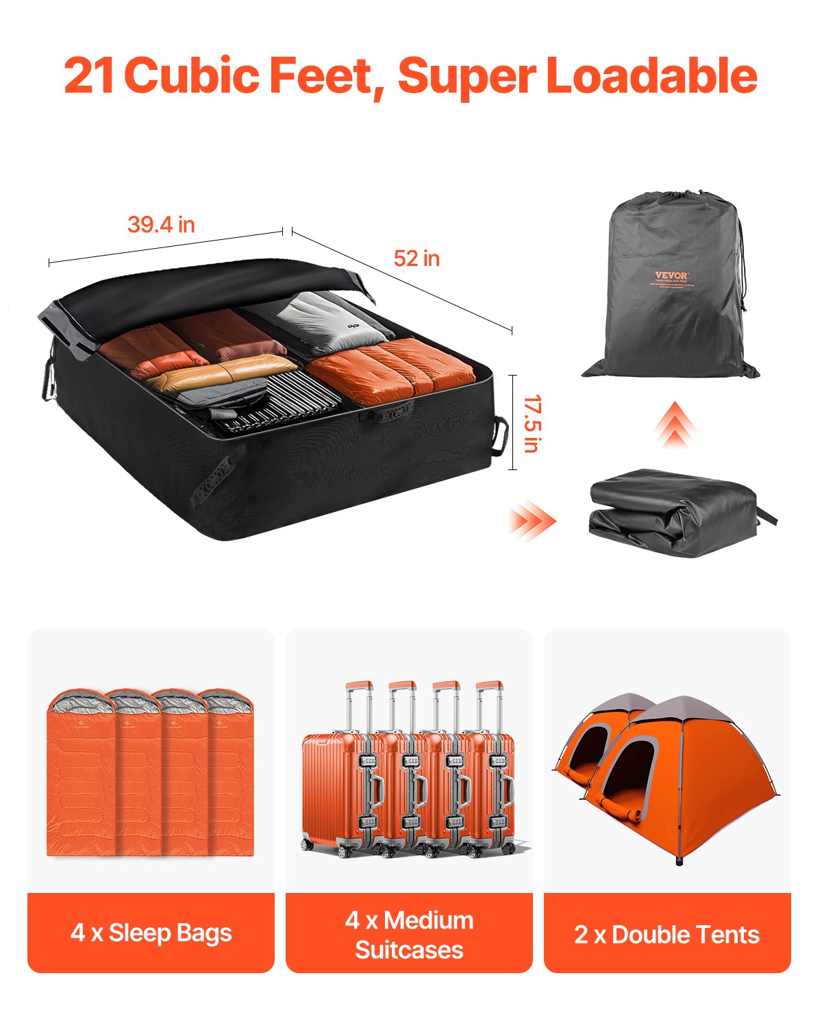 Car Rooftop Cargo Carrier Bag, 21 Cubic Feet Cargo Carrier For Car Roof, 100% Waterproof 900D Oxford Cloth Roof Luggage Bag For All Vehicle With/without Rack- With Lock, Non-Slip Mat, Door Hooks