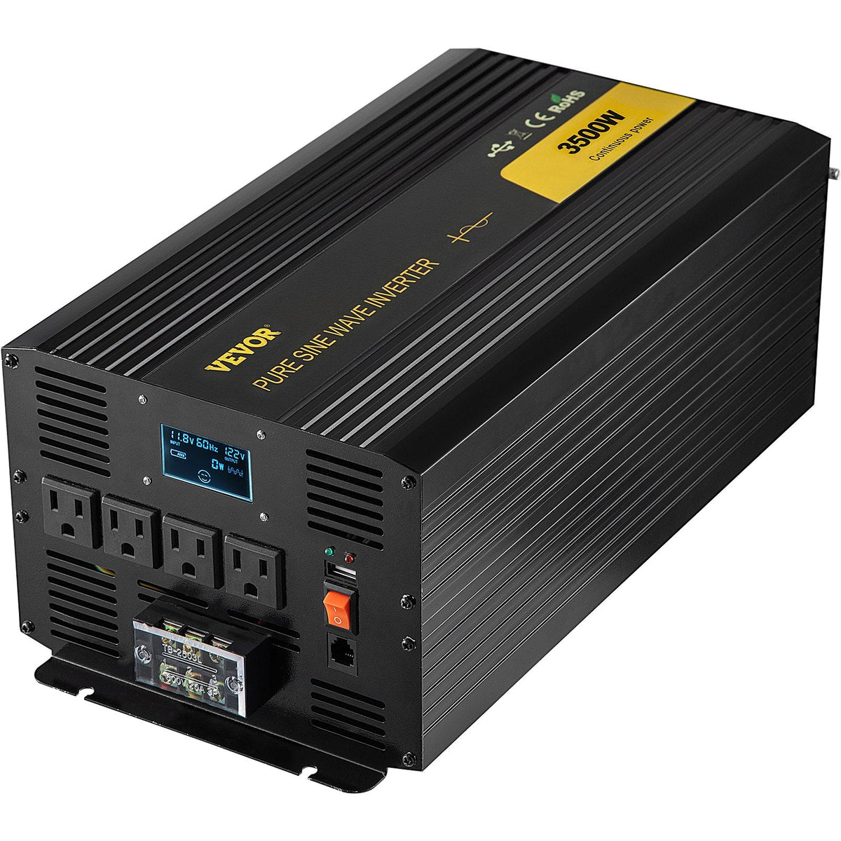 Pure Sine Wave Inverter 3500 Watt Power Inverter, DC 12V To AC 120V Car Inverter, With USB Port LCD Display Remote Controller And AC Outlets For RV Truck Car Solar System Travel Camping