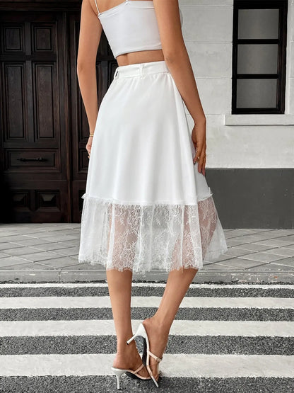 Lace Hem Detail Midi Skirt