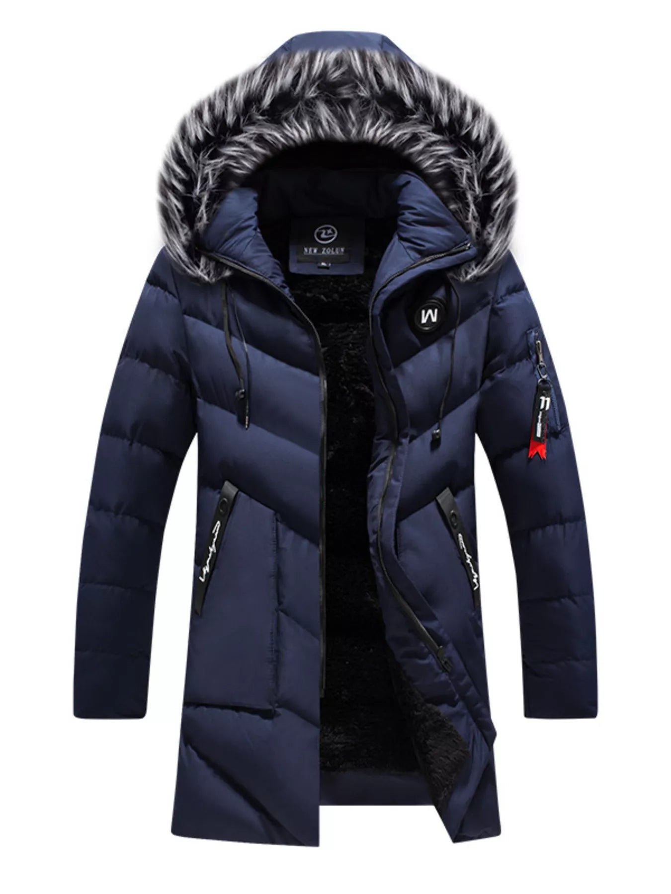 Men's Plus Size Longline Padded Winter Coat with Faux Fur Hood