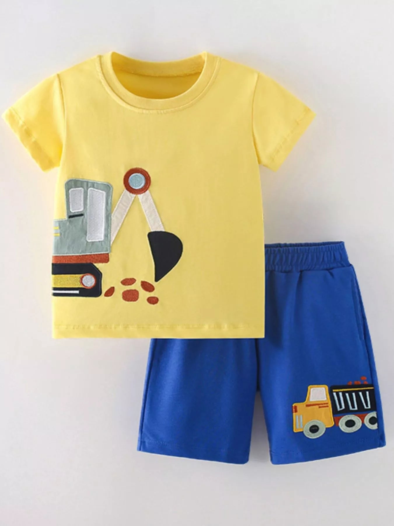 Children's Excavator & Truck Embroidered Two-Piece Set