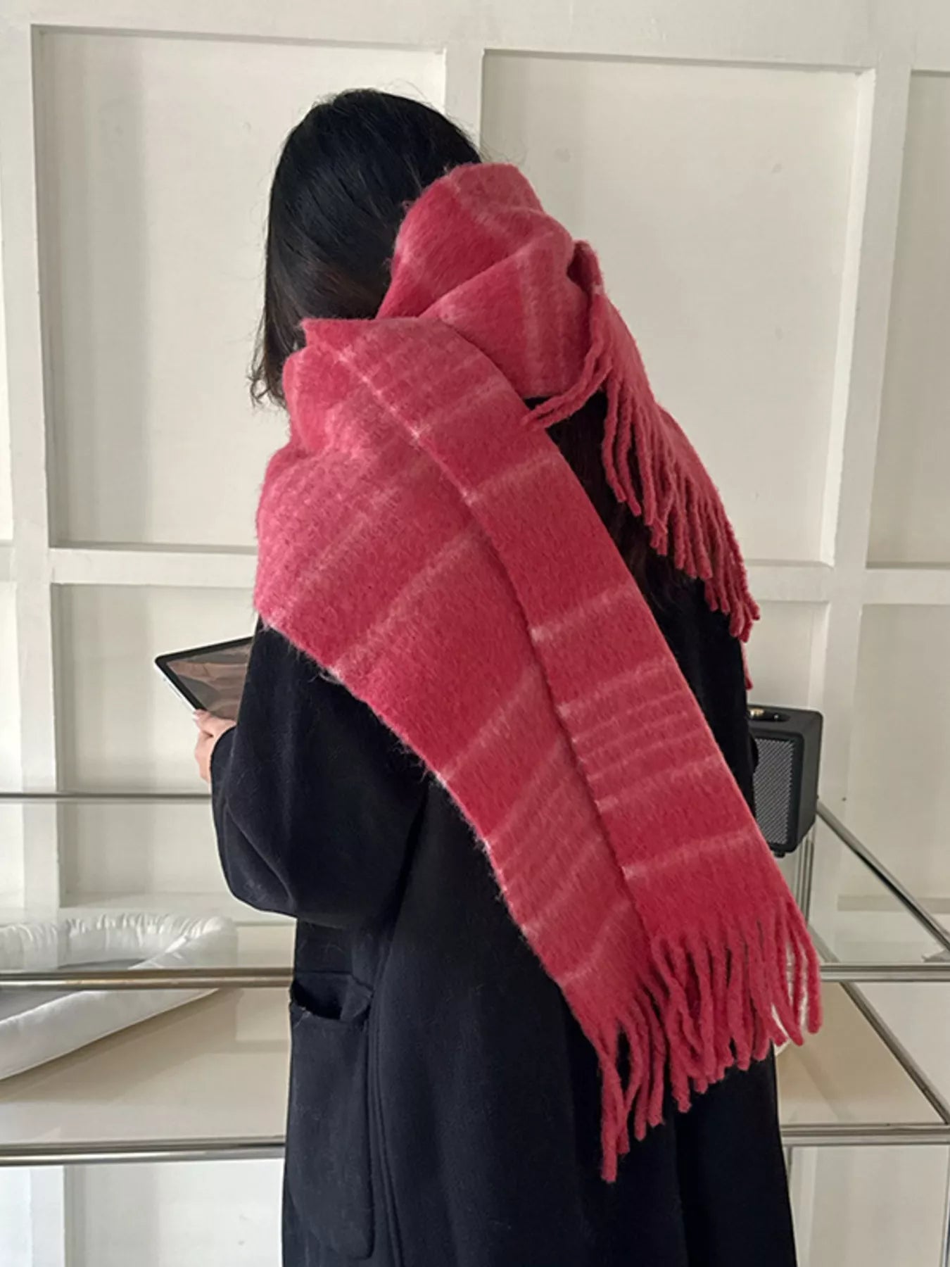 Cozy Striped Fringe Hem Scarf