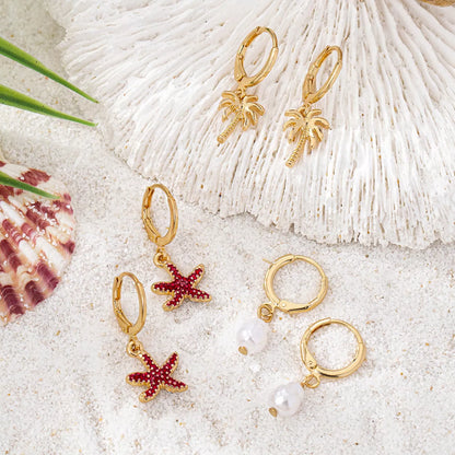 3-Pair 18K Gold-Plated Alloy Drop Earrings