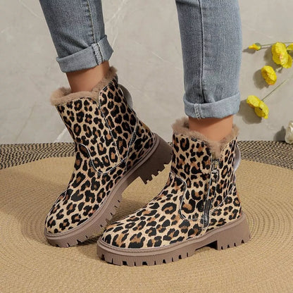 Leopard Print Fur Lined Ankle Boots
