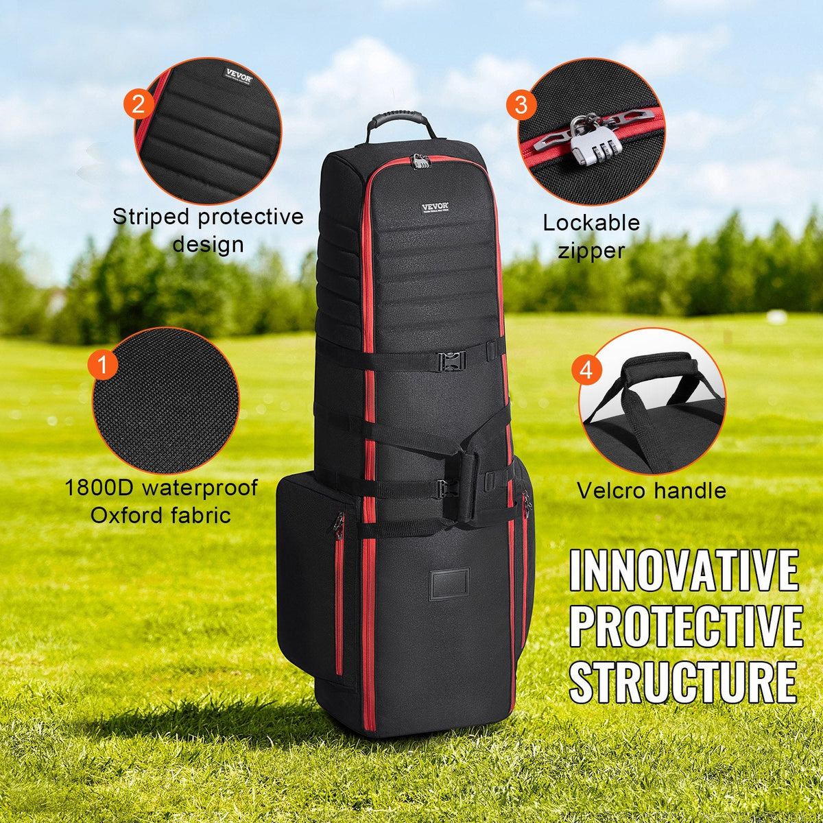Golf Travel Bag, Outdoors Soft-Sided Golf Travel Cover, Heavy Duty 1800D Polyester Oxford Wear-Resistant Waterproof, Padded Luggage Case With Wheels, Foldable Golf Club Storage Bag For Airline