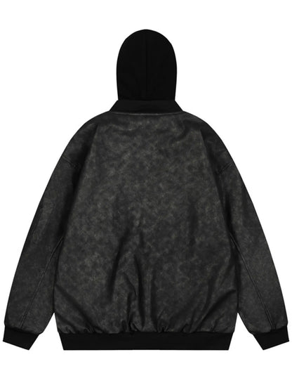 Men's Drawstring Washed Zip Up Hooded Jacket