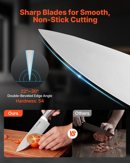 Kitchen Knife Set With Block And Sharpener, 15 Piece German High Carbon Stainless Steel  Sharp Knife Set, Kitchen Cutlery With Ergonomic Handle, Sharpening Rod And Wooden Block, For Home Cooks
