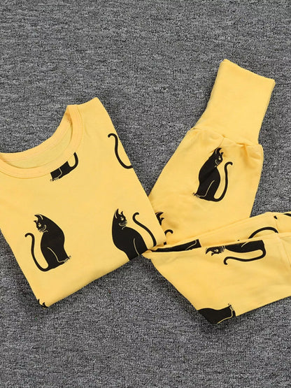 Children's Cute Cat Print Long Sleeve Top and Pants Set