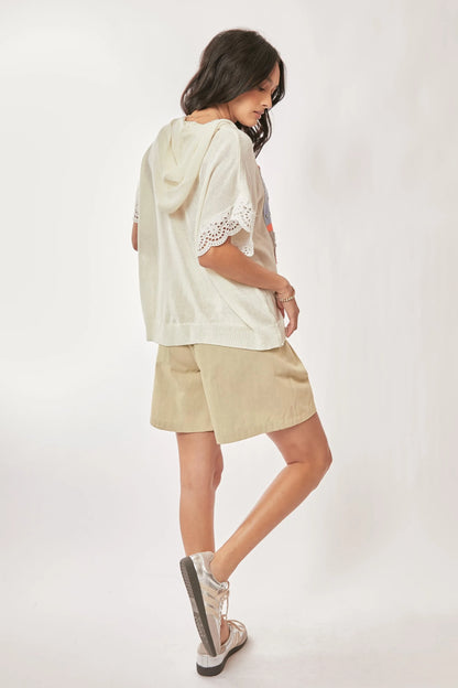 Davi & Dani American Flag Loose Fit Lace Sleeve Hoodie Top