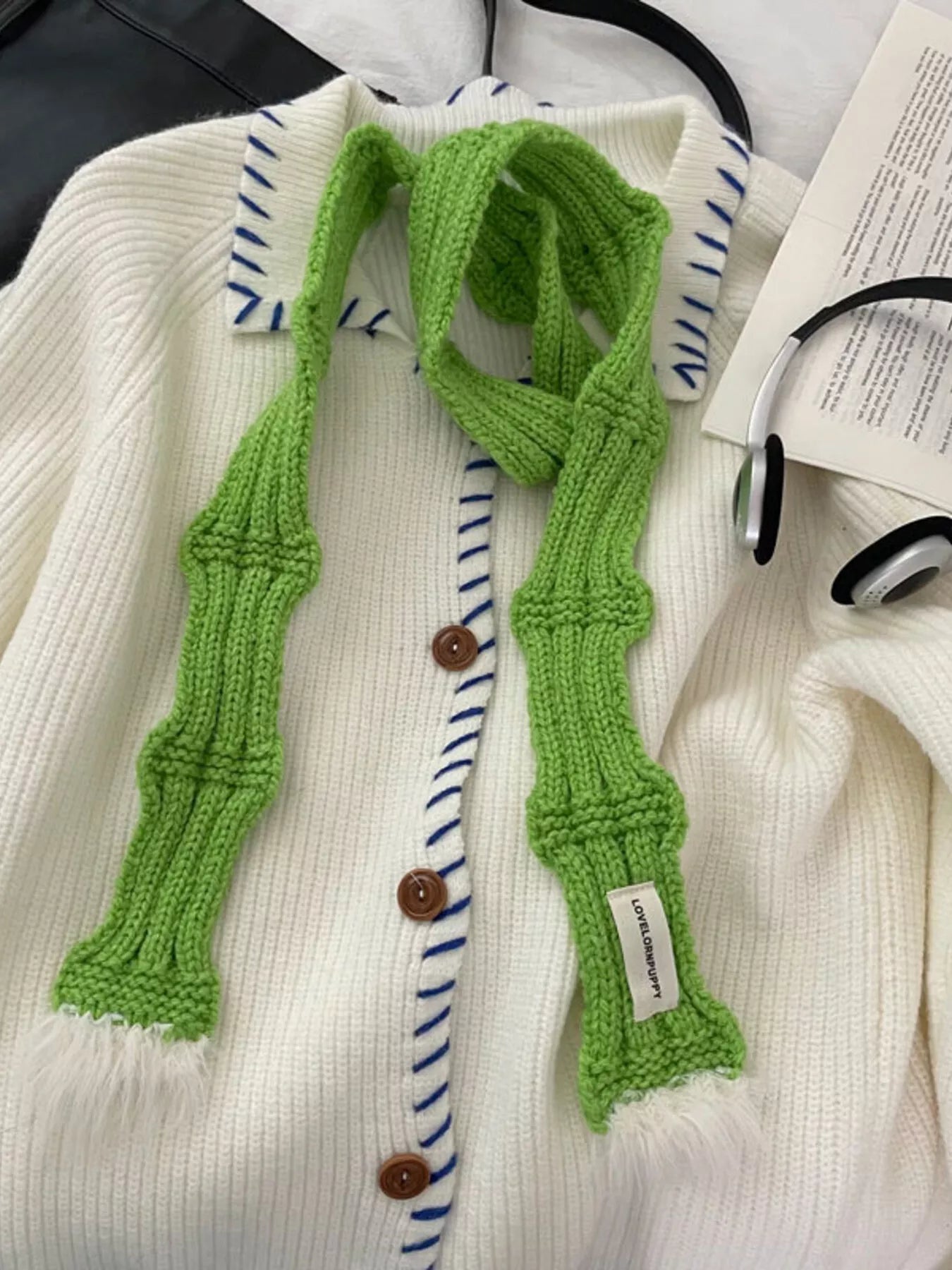 Knitted Plush Trim Scarf