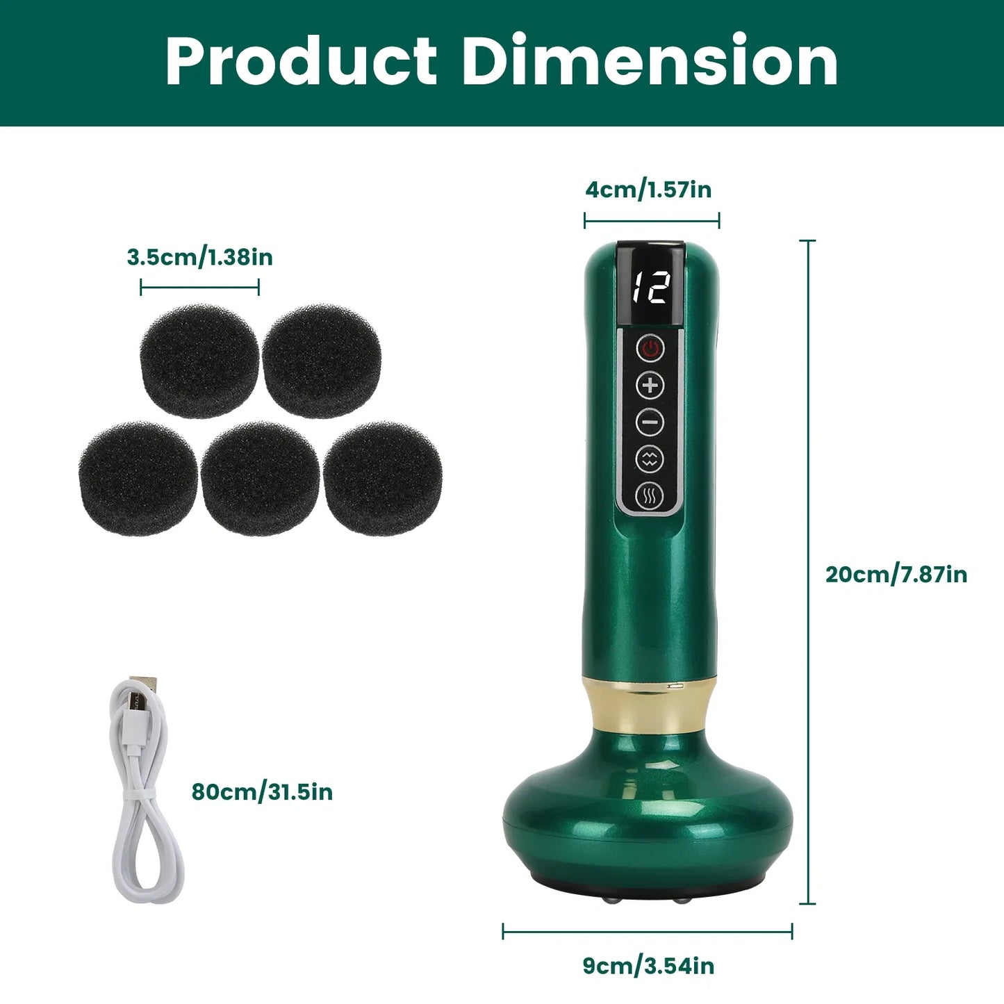 Anti Cellulite Massager Handheld Vacuum Suction Cupping Kit Beauty Tool With 12 Suction Mode 12 Heating 20Mins Auto-Off One-Key Pressure Release For Abdomen Thighs Buttocks Neck GPCT5424