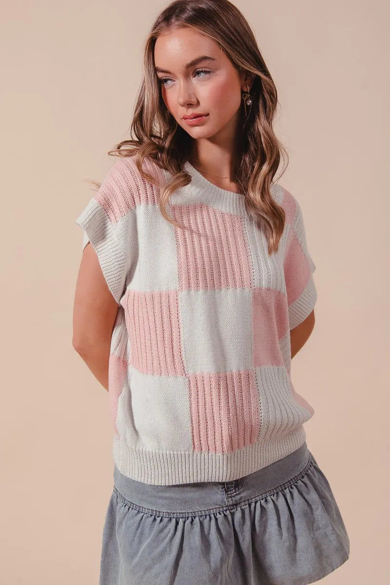 SO ME Check Plaid Casual Sweater Top