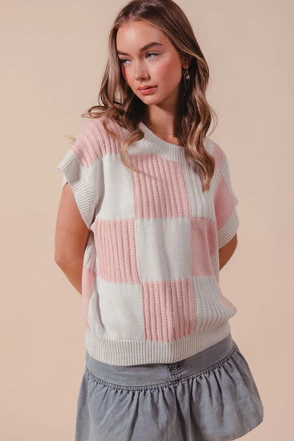 SO ME Check Plaid Casual Sweater Top