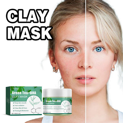 Hoygi Green Tea Cleansing Mud Mask, Facial Cleansing Moisturizing Whitening Skin Blackhead Acne Removing Mud Mask