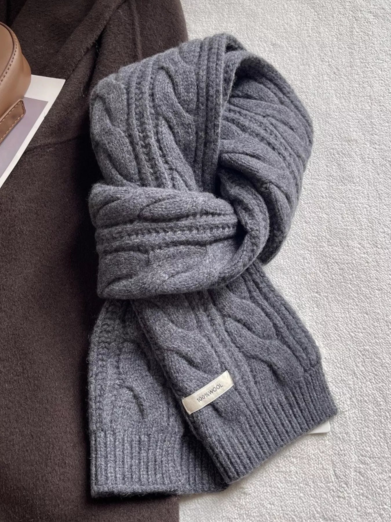 Wool Cable Knit Winter Scarf