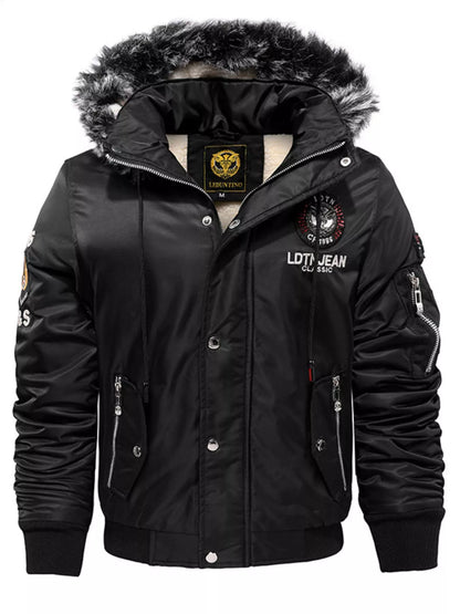 Men's Plus Size Winter Warm Fur Hooded Bomber Jacket