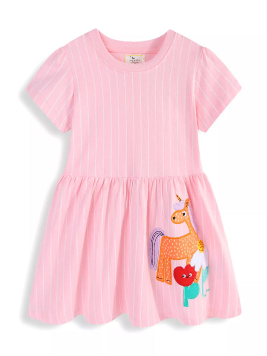 Children's Striped Unicorn Short Sleeve Dress