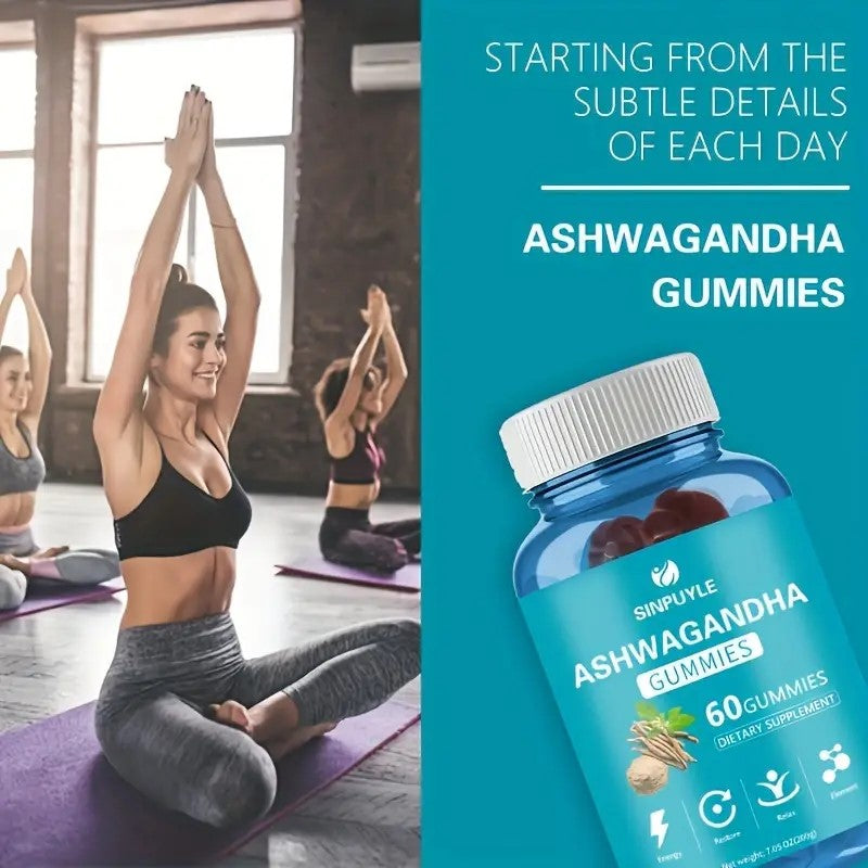 Ashwagandha Gummies 60 Count - Stress Relief, Energy Boost & Relax Support - Natural Adaptogen Supplement