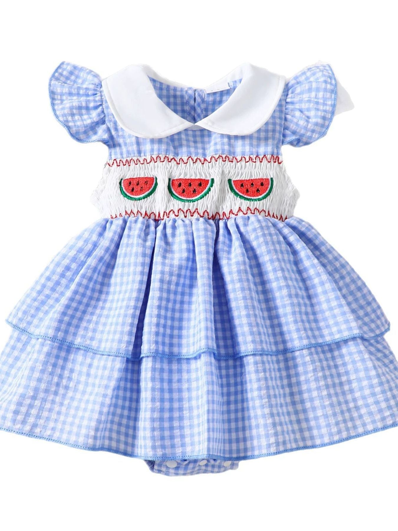 Children's Fruit Embroidered Gingham Smocked Dress