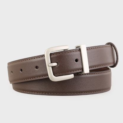 Classic Leather Belt with Silver Buckle